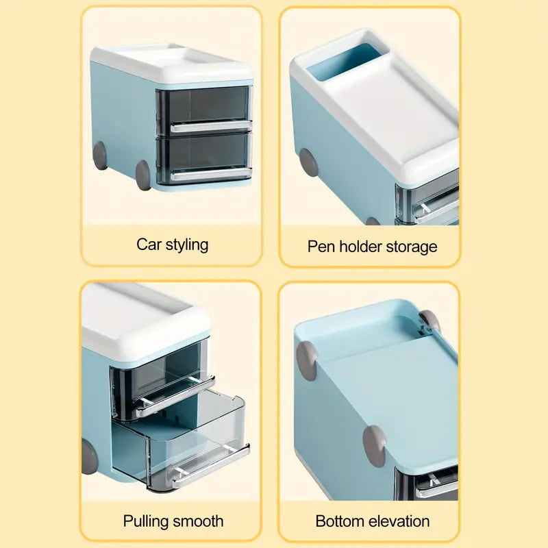 Cute Bus Style Desktop Organizer, 2 Layer Pull Out Clear Drawer Box, Multifunctional Supplies Stationery Pencil Container, Large Capacity Visible Storage Organizer, Dresser And Home Sundries Storage Holder Cute Bus Style Desktop Organizer, 2 Layer Pull Out Clear Drawer Box, Multifunctional Supplies Stationery Pencil Container, Large Capacity Visible Storage Organizer, Dresser And Home Sundries Storage Holder